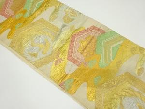 アンティーク　流水に亀甲・鶴模様織り出し袋帯（材料）